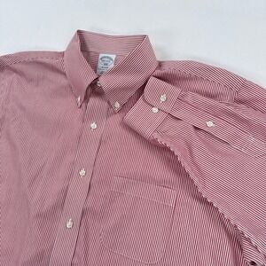 Brooks Brothers Mens Dress Shirt 16.5 4/5 Red Stripe Regent Fit Non Iron Button